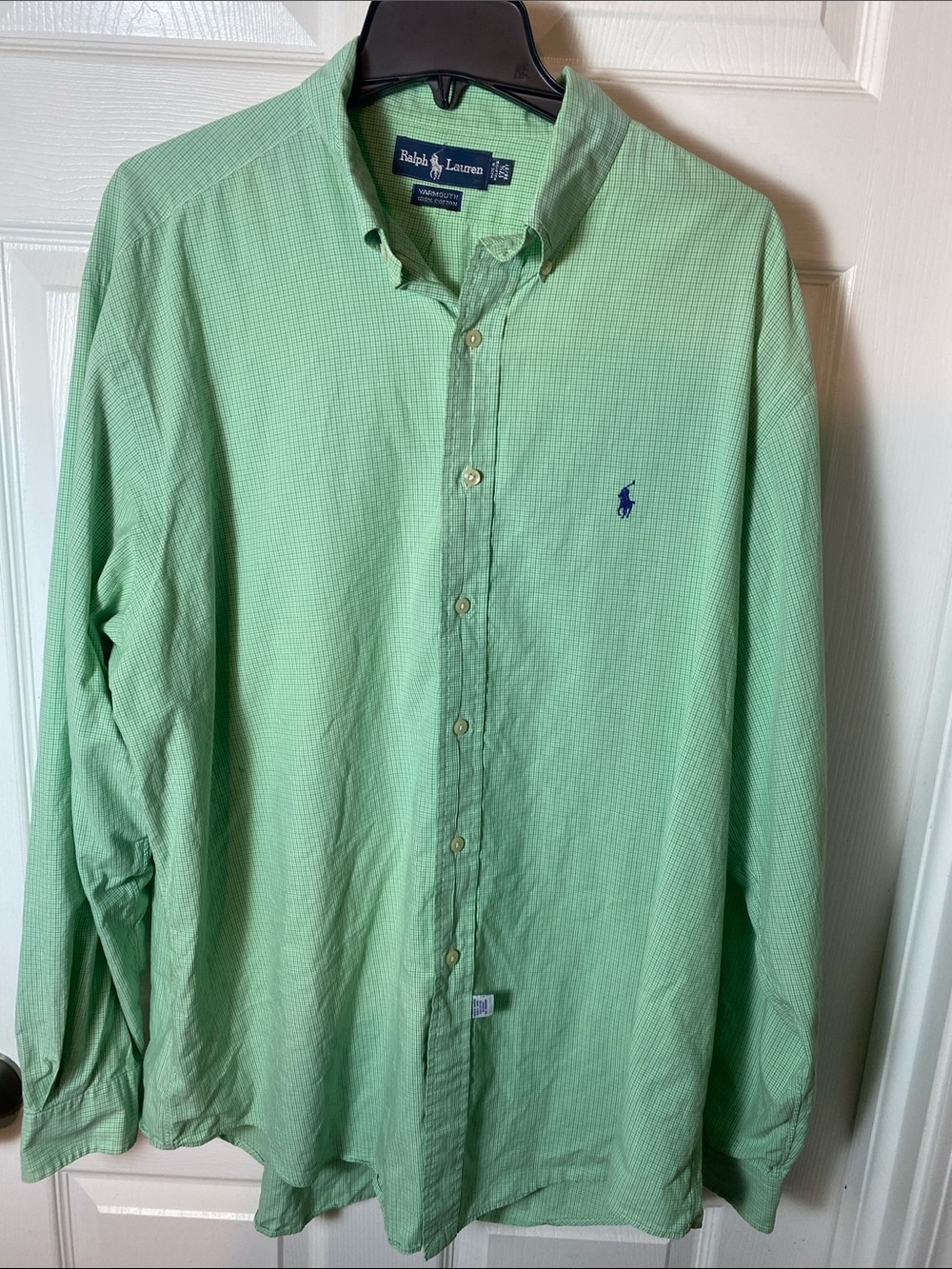 Ralph Lauren Men's Mint Green Button-Down Shirt with Navy Polo Logo Size 17.5
